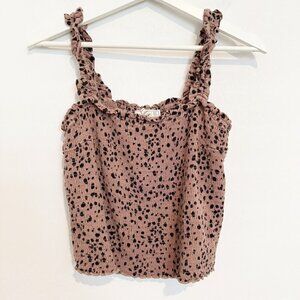 Abercrombie Square Neck Spotted Ruffle Strap Tank Top in Brown Tan Boho Size XL